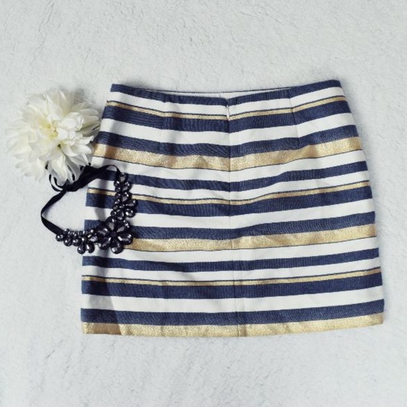 J Crew Navy Blue, Gold, & White Striped Mini Skirt - Picture 3 of 5